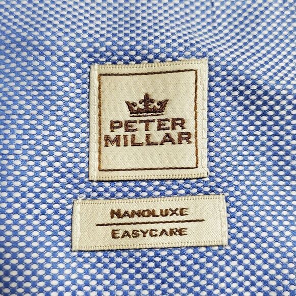Peter Millar Nanoluxe Twill Shirt Size 2XL Button Up Long Sleeve Blue Mens - Picture 9 of 10